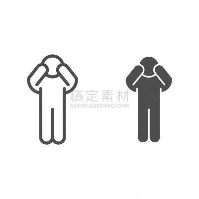 成一排,一个人,男人,轮廓,计算机图标,矢量,固体,担心,概念,担心