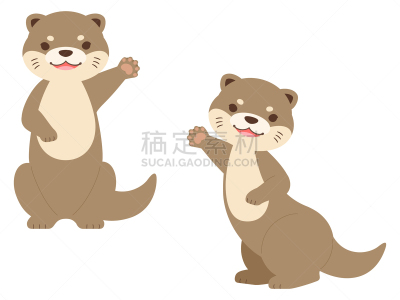 两只动物,全身像,举起手,水獭,绘画插图,提举,一个人,侧面,简单,动物群