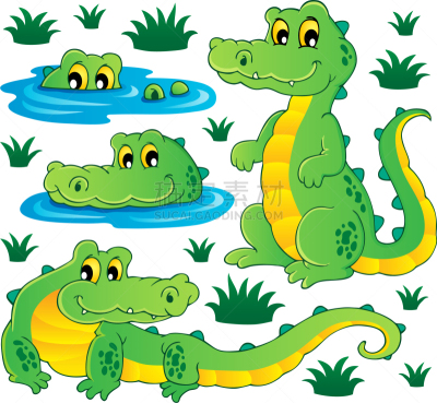 图像,鳄鱼,化妆舞会服,三只动物,巨大的,性格,好奇心,自然,野生动物,矢量