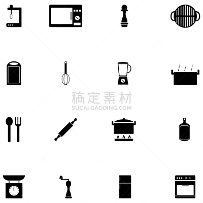 厨房,图标集,分离着色,制造机器,咖啡,冰箱,食品,食品加工机,收集,烹调