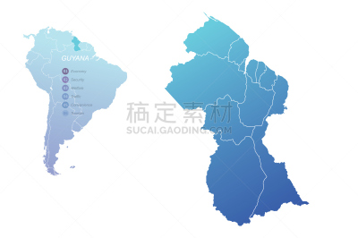 矢量,南美,圭亚那,法国海外领土,英语,当地著名景点,背景分离,边框
