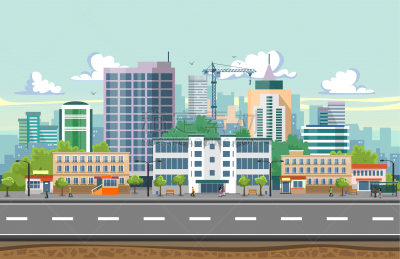 城市,路,背景,现代,矢量,建筑外部,夏天,绘画插图,扁平化设计,地形