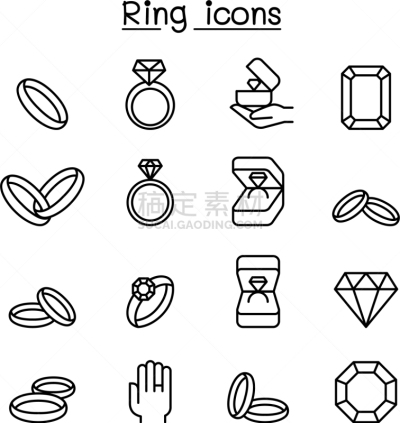 时尚,戒指,线条,图标集,蜜月,热情,家庭,华贵,爱,相伴
