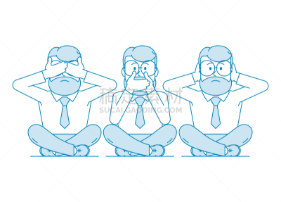 绘画插图,非礼勿说,非礼勿听,商务,捂眼睛,背景分离,百叶帘,粗心的,虚拟角色,面部表情