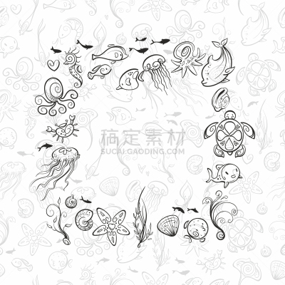 海洋,动物,船,魟鱼,海星,海马,艺术,海龟,设计
