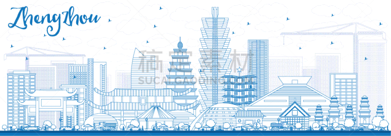 城市天际线,轮廓,郑州,建筑外部,蓝色,旅途,商务,云,鸟类