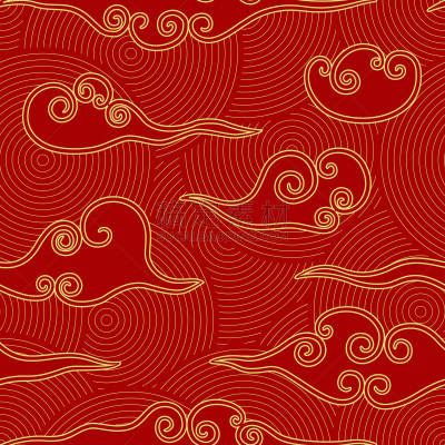 云,四方连续纹样,高雅,东方人,红色,黄金,式样,运气,设计