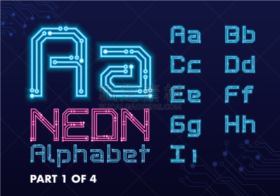 字体,电路板,霓虹灯,字母,信函,性格,字母表次序,设计,装饰