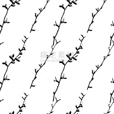 绘画插图,四方连续纹样,黑色,矢量,枝,剪影