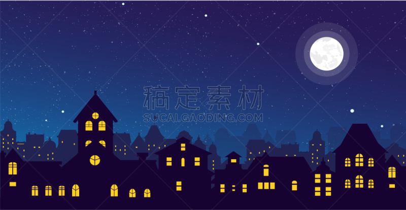 城市天际线,夜晚,城镇,窗户,屋顶,天空,建筑,景象,复古,剪影