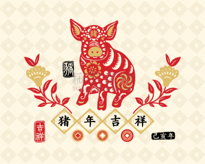 春节,猪年,2019,传统,贺卡,灯笼,背景分离,纸灯笼,中国灯笼,复古风格