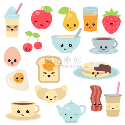 饮料,食品,早餐,可爱的,菜单,咖啡,蛋糕,面包,儿童,商品