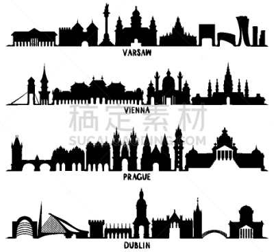华沙,布拉格,维也纳,都柏林,建筑,图像,矢量,抽象,旅游,剪影