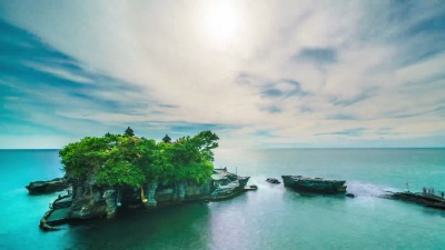 Tanah lot寺庙日落印度尼西亚巴厘岛延时 