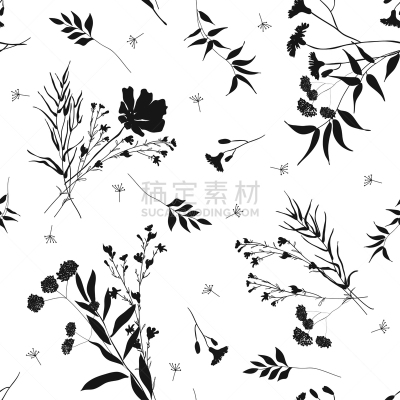 叶子,白色,矢量,纺织品,四方连续纹样,花,野外动物,枝,单色调,花