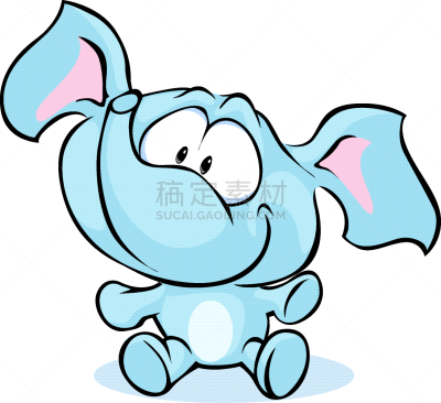 白色,分离着色,小象,幽默,白色背景,蓝色,可爱的,巨大的,性格,坐