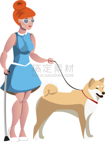 狗,女人,百叶帘,白色,肢体缺损,概念,图像,白色人种,步行,带领