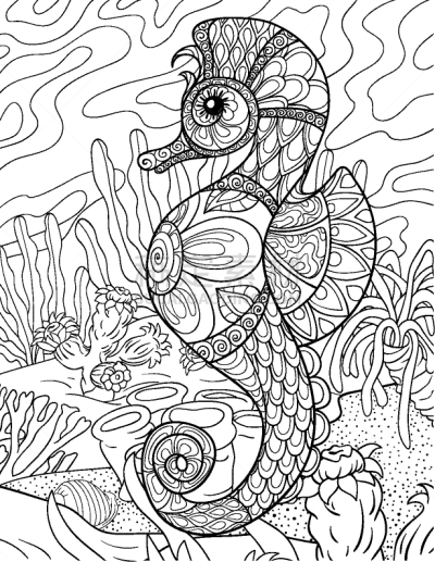 可爱的,海马,成年的,图像,动物,洋葱花,乱画,着色,花