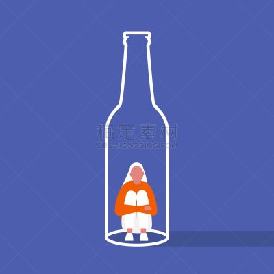 瓶子,捕获的,性格,矢量,绘画插图,平坦的,里面,青年人,酗酒
