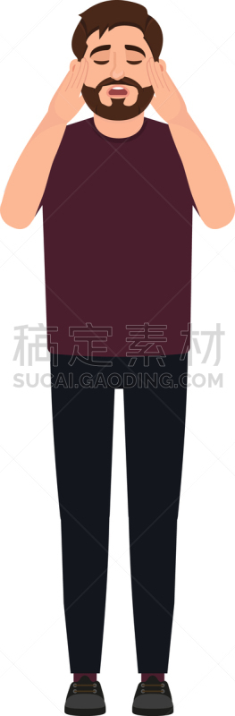 男人,络腮胡子,拿着,托腮,人的头部,健康保健,眩晕的,食品,头痛,女人
