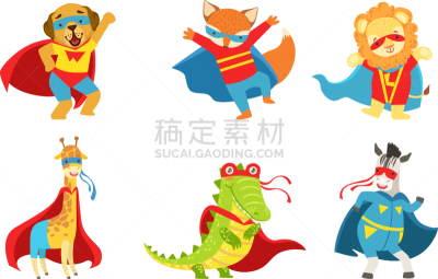 可爱的,动物,化妆舞会服,斑马,面具,斗篷,狮子,狗,狐狸