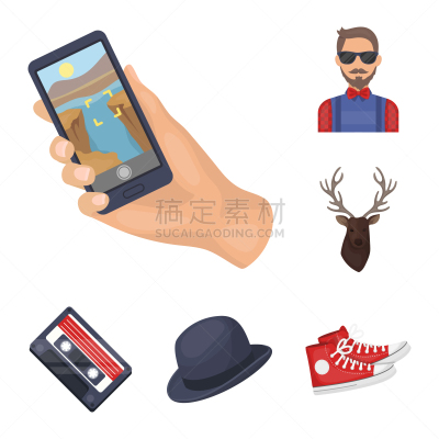 时尚,潮人,动画片,计算机图标,分离着色,爵士乐,男人,头饰,收集,布置