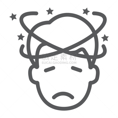 人,眩晕的,压力,线图标,分离着色,轮廓,白色,男人,迷惑,生病