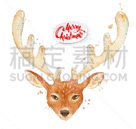 水彩画,不完全的,分离着色,季节,新年前夕,冬天,驯鹿,问候,庆祝