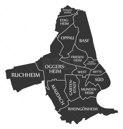 特拉华,路德维希港,贴标签,德国,黑色,街道图,现代,城市,剪影