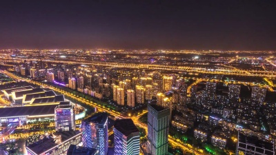 苏州新城夜景与天际线。Timelapse  超延迟