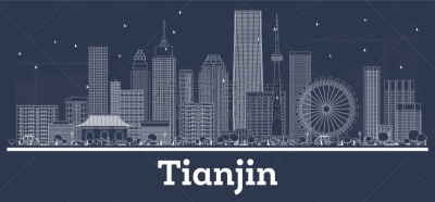 城市天际线,轮廓,天津市,白色,旅途,商务,直的,云,现代
