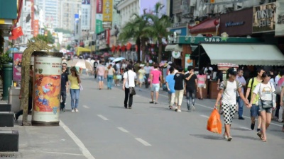 中国拥挤购物街的延时摄影
