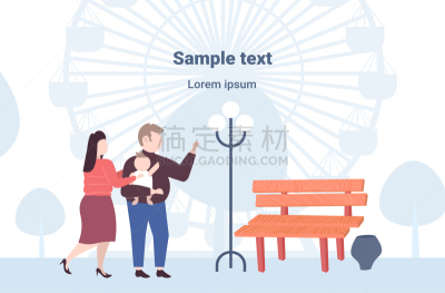 家庭,父母,儿童,背景,户外,平坦的,肥胖,水平画幅,留白,摩天轮