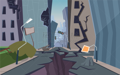 damaged city destroyed urban landscape cracked