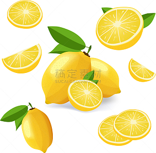 柠檬,水果,白色,分离着色,符号,绘画插图,插画,绿色,叶子,收集