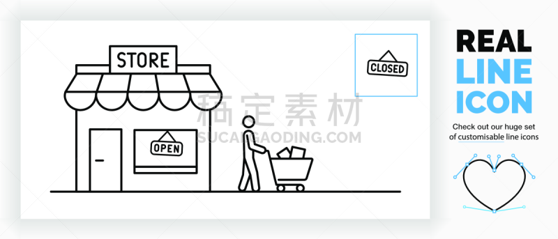 商店,开着的,绘画插图,线图标,房地产经纪人,关闭标志,商务,小的,顾客,城市