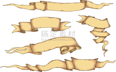 缎带,五个物体,空白的,不完全的,白色,分离着色,羊皮纸,高雅,复古,收集