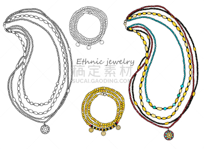 手镯,项链,珠宝,魅力,华丽的,手链,多链项链,图像,复古风格,艺术