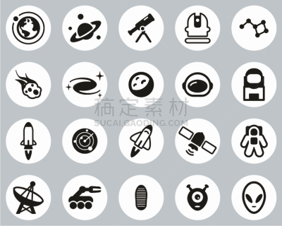 太空,计算机图标,扁平化设计,巨大的,圆形,航天任务,黑白图片,旅途,线条,背景分离