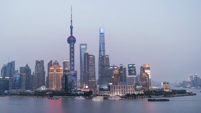 T/L WS PAN城市摩天大楼，日夜过渡/中国上海