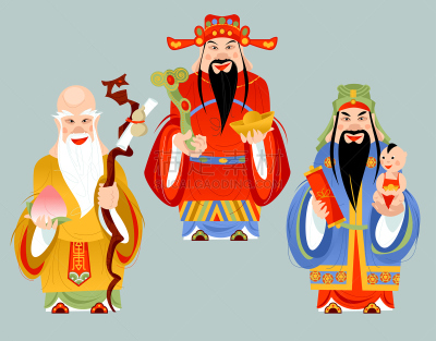 运气,神,老年人,三个人,福字,老年男人,传统,背景分离,卷,风水