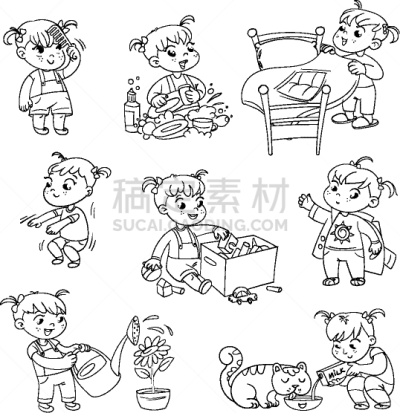 休闲活动,儿童,家庭生活,动画片,可爱的,食品,图像,猫,教育