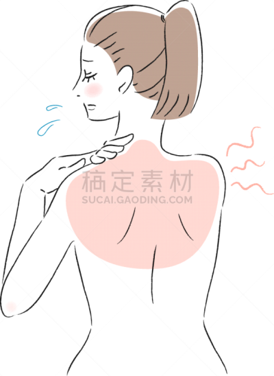 女人,后背,绘画插图,可爱的,热,健康保健,背景分离,灼伤,肩,灼伤