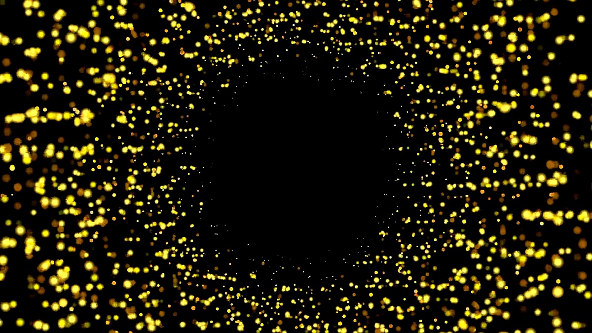 抽象背景与黄色/金色闪闪发光的bokeh闪闪发光。平滑动画循环。中心位置为您的徽标扩展。抽象金色波克粒子无缝环路