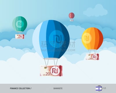 绘画插图,数字20,矢量,金融,以色列,概念,新的,扁平化设计,热气球