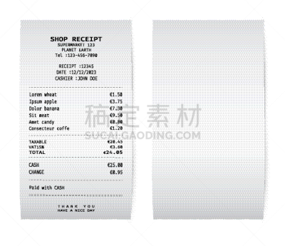 模板,餐馆,收据,支票,空白的,超级市场,商店,白皮书,有序,卷着的