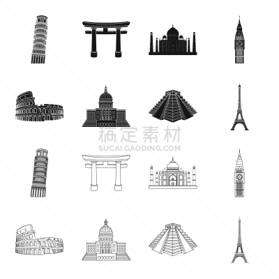 国际著名景点,轮廓,国内著名景点,比萨,好奇心,图像,巨大的,品牌名称,矢量,收集