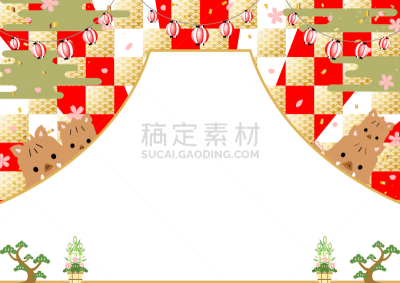 新年前夕,绘画插图,欧洲赤松,纸灯笼,日本灯笼,传统节日,富士山,松树,背景,日本
