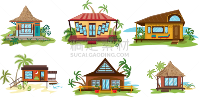 set different styles villa on ocean beach
