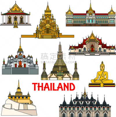 泰国,建筑体,东方人,建筑,图像,矢量,亚洲,曼谷